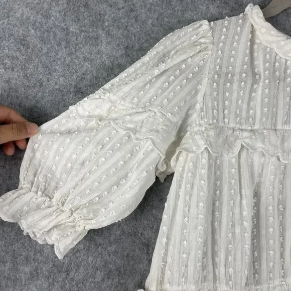 Isabel Marant Etoile Dress Womens 40 Ivory Ruffle Puff Sleeve Swiss Dot Prairie - Picture 5 of 16